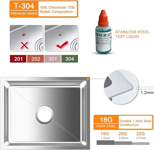 Miniatura 36 de ROVATE Fregadero de cocina de 20 pulgadas para montar bajo encimera, fregadero de barra o cocina hecho a mano, fregadero de cocina de acero