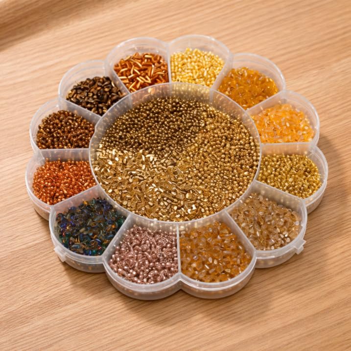 Image of Beadsnfashion Glass Seed Beads Shades of Earthy Color Tones DIY Kit with Nylon Thread for Jewellery Making, Beading, Arts and Crafts and Embroidery, 15 Colors, Size 2mm
