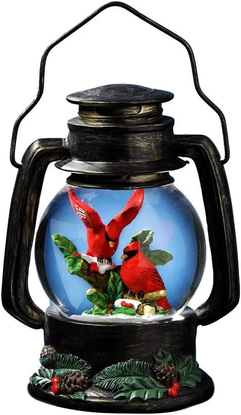 The San Francisco Music Box Company Cardinals Antique Lantern Snow Globe