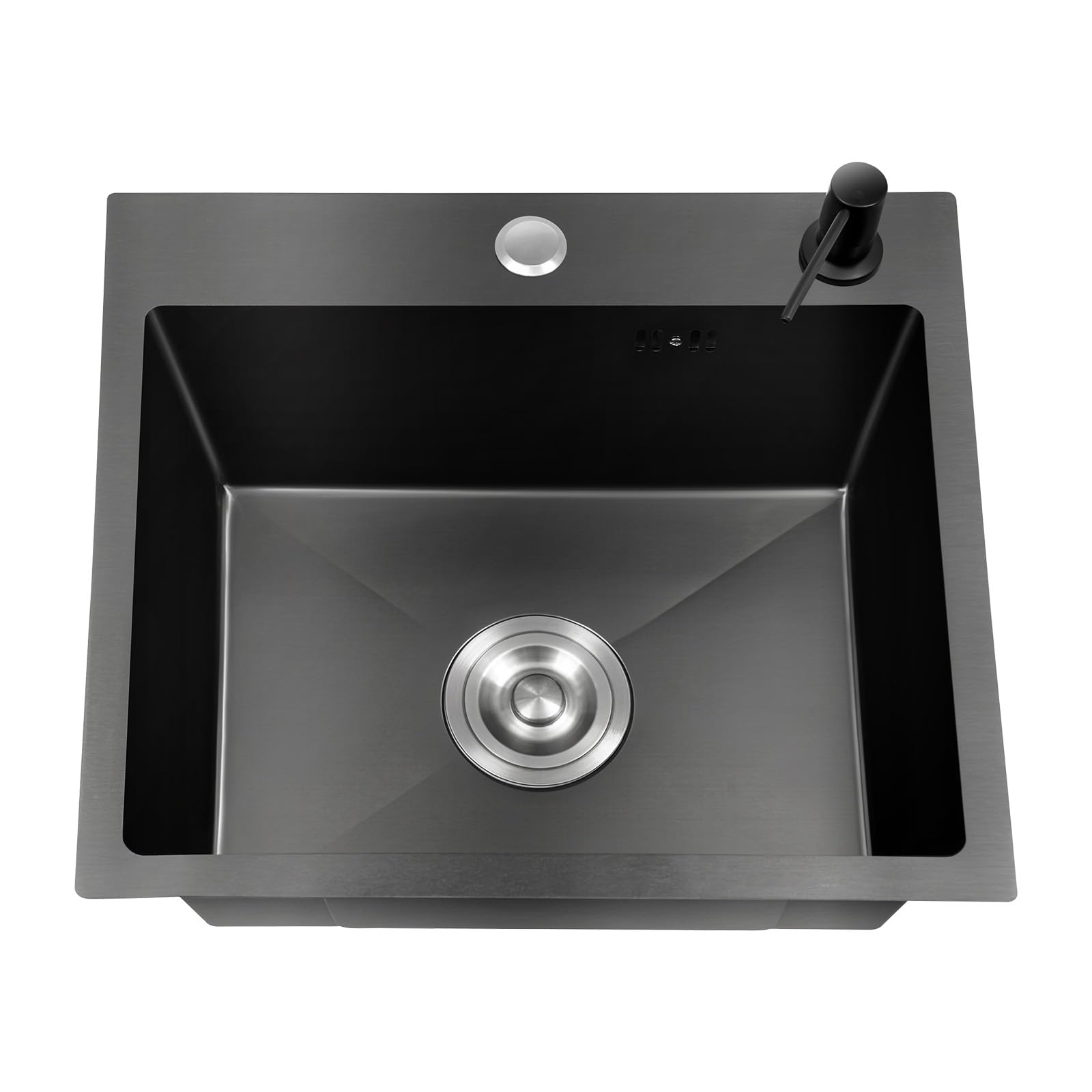 Fregadero de cocina de acero inoxidable 201 con nanorrevestimiento, gran capacidad 41 x 30,5 cm, 3 tipos de montaje, tubo de desagüe en V, antiolor, negro, resistente y duradero para cocinas modernas