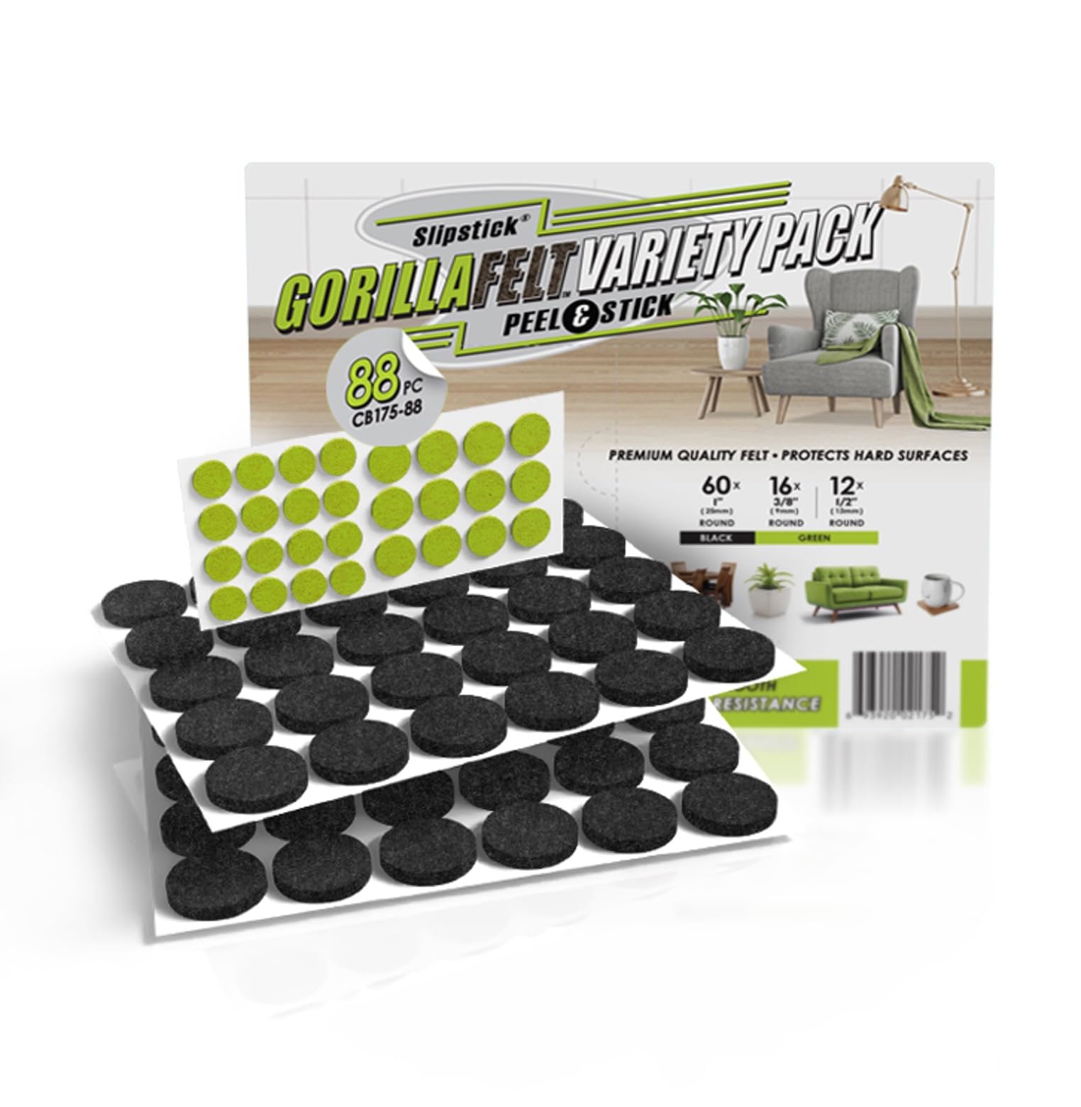 Slipstick Gorilla Felt 1 Inch Furniture Pads (88 Piece Combo) Premium Furniture Pads & Chair Leg Floor Protectors for Hardwood Floors & Hard Surfaces