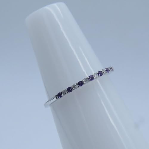 Miniatura 8 de Anillo apilable redondo de oro de 14 quilates con amatista y diamante blanco para mujer