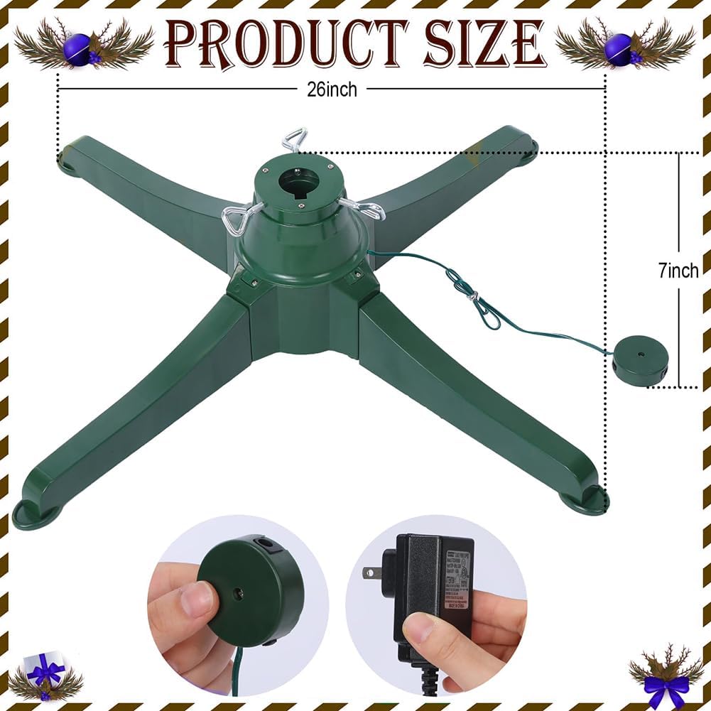 Soporte para árbol de Navidad giratorio de 360°, soporte estable para árboles artificiales de 7.5 pies, base ajustable con adaptador de fuente de alimentación, soporta 80 libras, solución perfecta