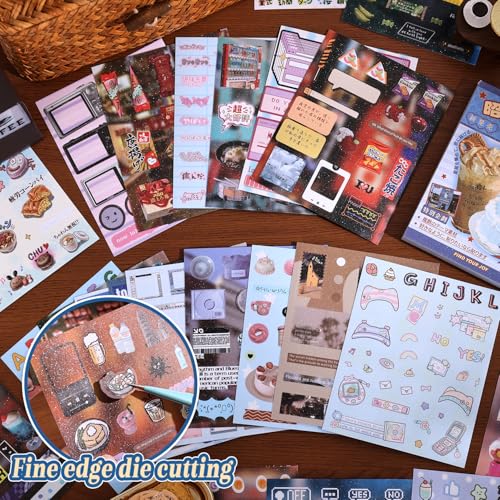 Image of 2PCS Girl's Japanese Retro Sticker Book, Food and Daily Life Theme - 500+ Cute Old Showa Style Foodie Stickers, for DIY Scrapbooking Journaling Handbook Decoration