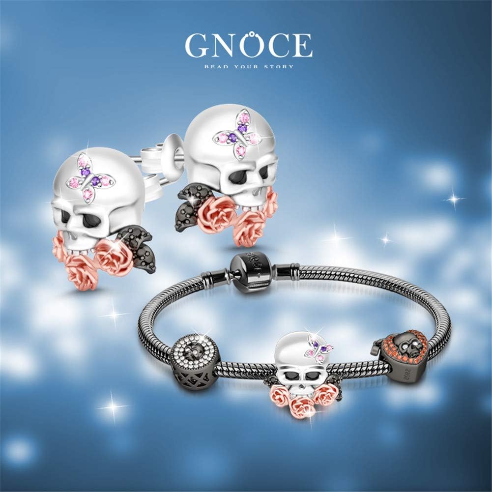 Gnoce Skull with Rose Stud Earrings Sterling Silver Fashion Earrings with Black Stone Jewelry Gift for Women Men - Image 5