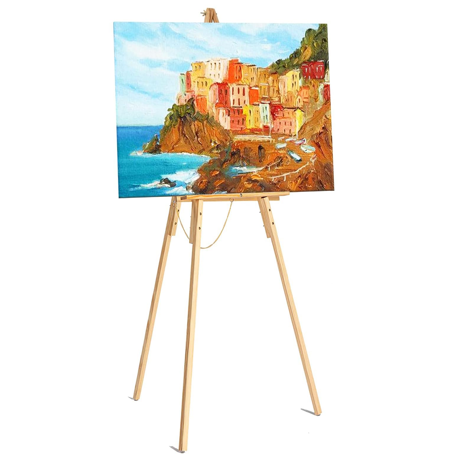 160cm High Wooden A-Frame Tripod Studio Artist Floor Easel - Adjustable Tray Height, Holds 40" Canvas - Wood Display Holder Stand for Paintings, Drawings, Framed Photos, Signs