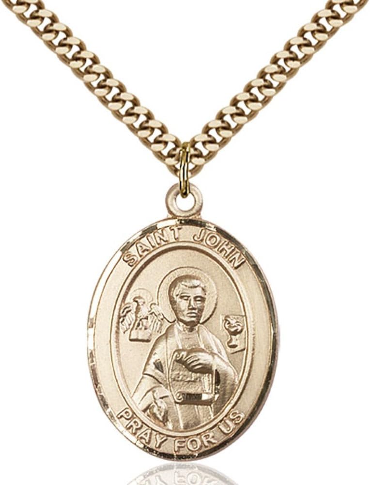 Bonyak Jewelry St. John The Apostle Hand-Crafted Oval Medal Pendant in 14kt Yellow Gold-Filled