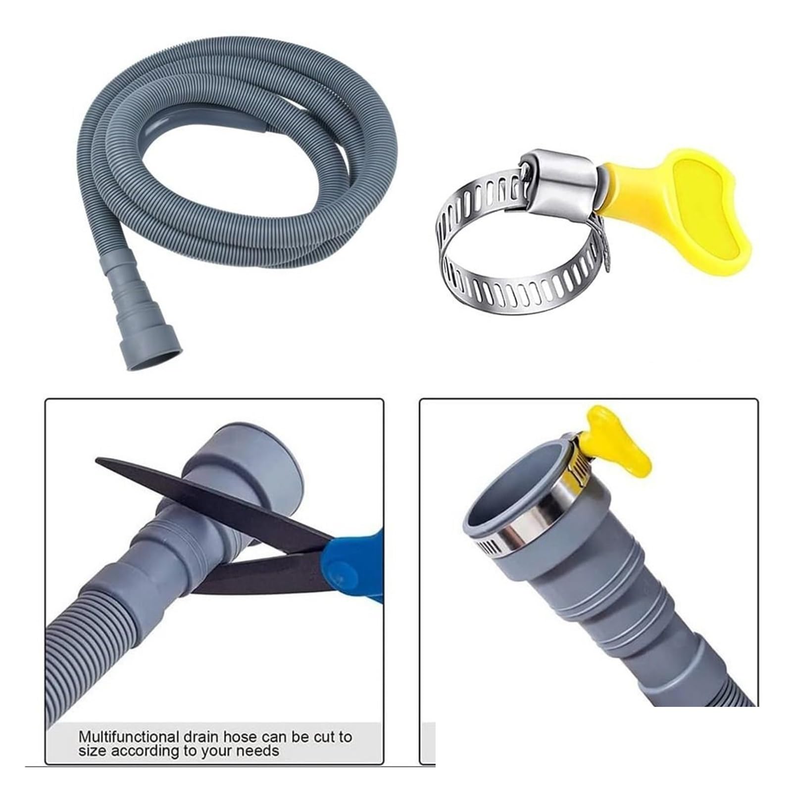 Tubo Flessibile Di Scarico For Lavatrice Tubo Di Prolunga Ondulato For Lavatrice Ispessito Grigio(1.5m)