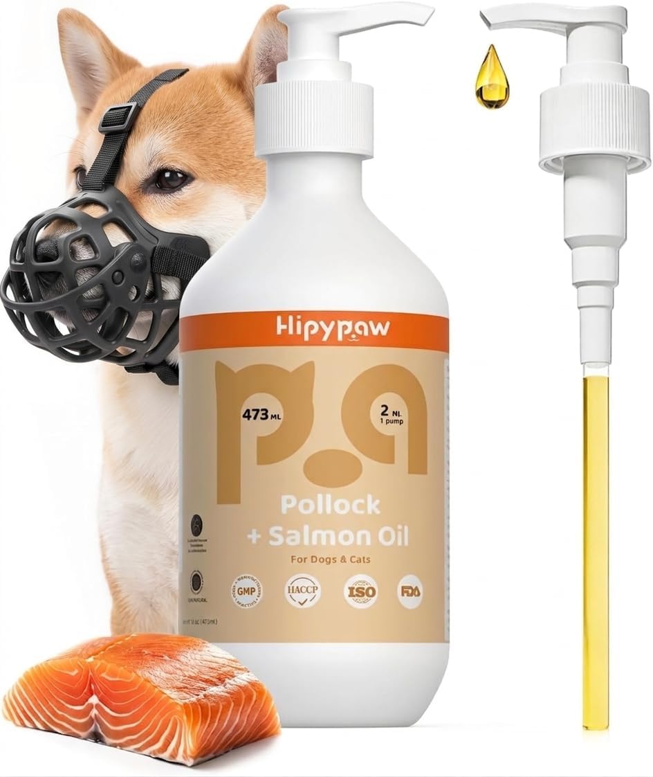 Fish Oil Omega 3 & Silicone Basket Dog Muzzle Bundle for Dogs & Cats: Skin Coat Joint Health & Anti-Biting Training Protection Set (16OZ Oil + L Black Muzzle)