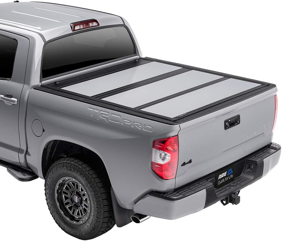 A.R.E. Fusion Painted Hard Fold Truck Bed Tonneau Cover | AR42008L-1D6 | Fits 2014 - 2021 Toyota Tundra w/ rail system 5' 6" Bed (66.7"), Paint Code: 1D6 Silver Sky