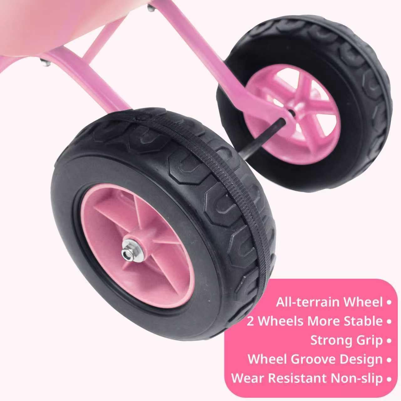 3T GROUP Girl Pink Wheelbarrow,Kids Gardening Tool Set,Children Toddler Metal Wheelbarrow Gift for Kids Outdoor Toys Wheel Barrel,Wheel Barrow All Seasons (Pink)