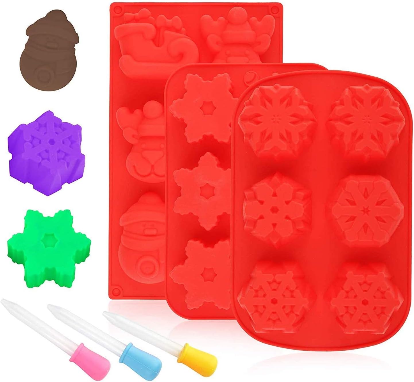 12 Piece Snow Flake Mold Set, Christmas Theme Silicone Moulds, Ideal for Making Chocolate, Lotion Bars, Bath Bombs, Candy and Candles