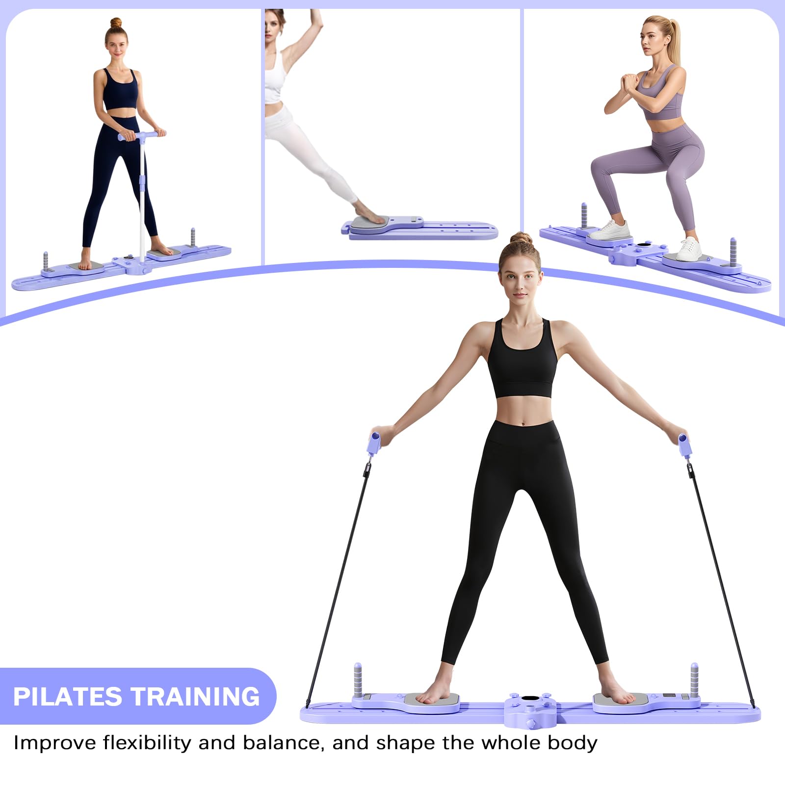Pilates Reformer Board, 6-in-1 Pilates-Reformer, Multifunktionales Pilates Fitness Board mit Skimaschine, Widerstandsseil, Liegestützstange, Hebehandlauf für Anfänger & Profis