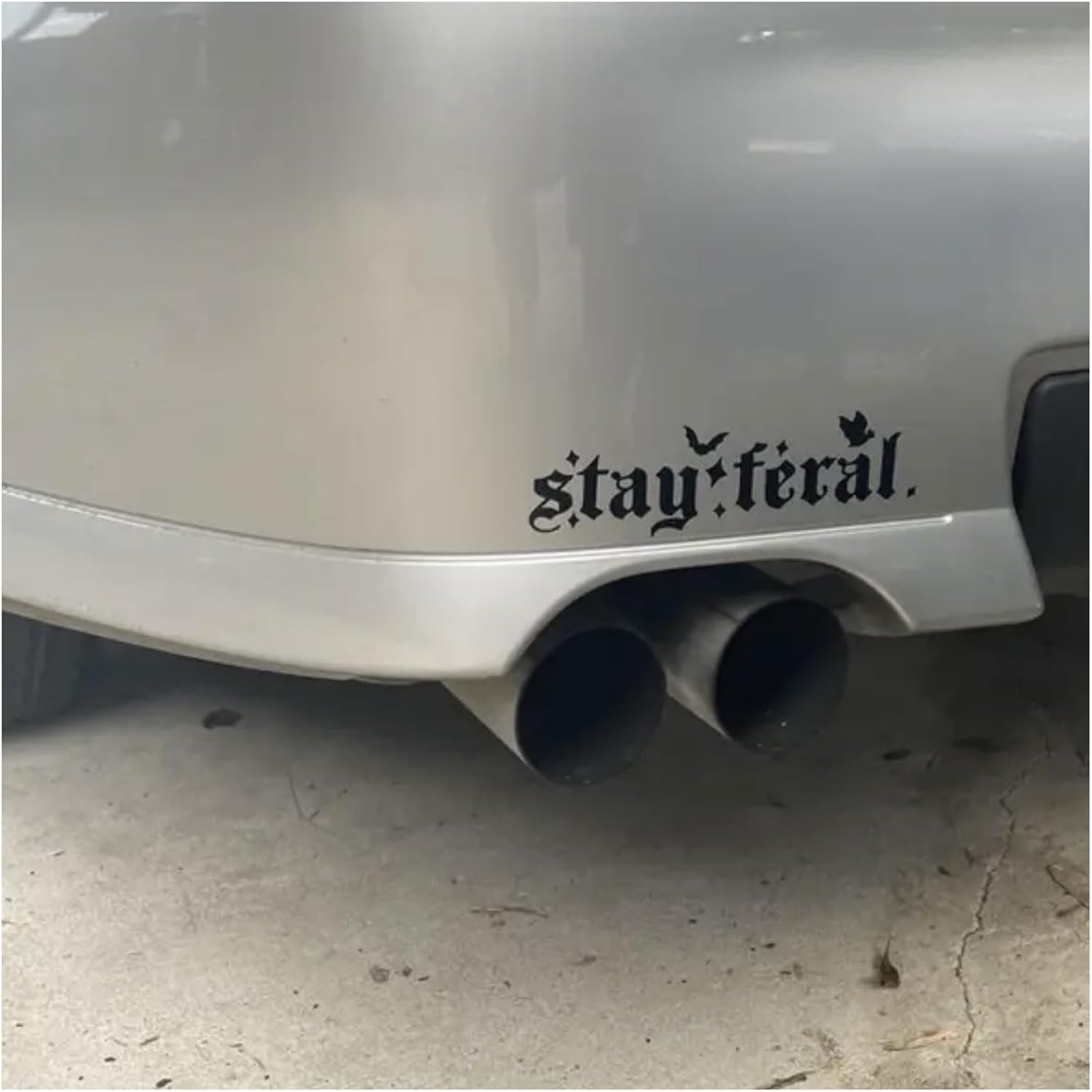 Stay Feral Car Bumper Stickers - Gothic Style Car Decals with Bat Accents - Creepy Halloween car Sticker - 8in x 2.36in - 2Pack Set in White, Black Style - Bumper Stickers for Car, Desks, Windows
