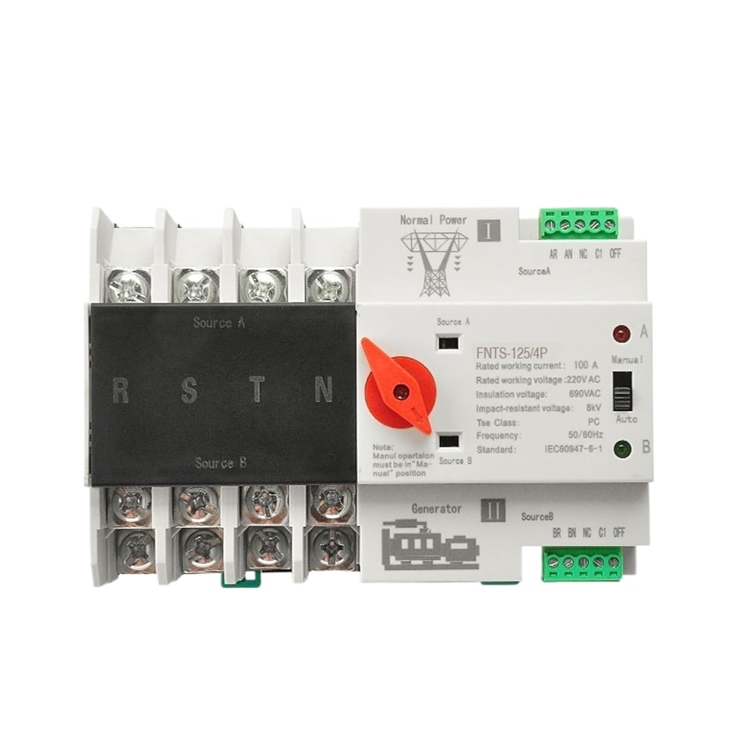 Mini W2R ATS Type Change Over Automatic Household Universal Transfer Switch 220V MCB Ho(4P)