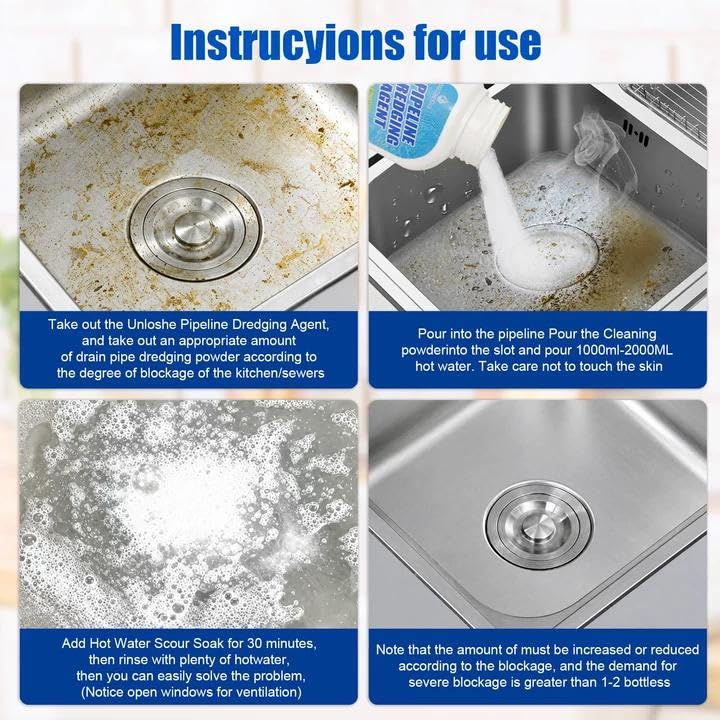 Image of Pipeline Dredging Agent, Drain Clog Remover, Powerful Sink Drain Cleaner | for Bathroom and Kitchen Sink Pipe Unclog