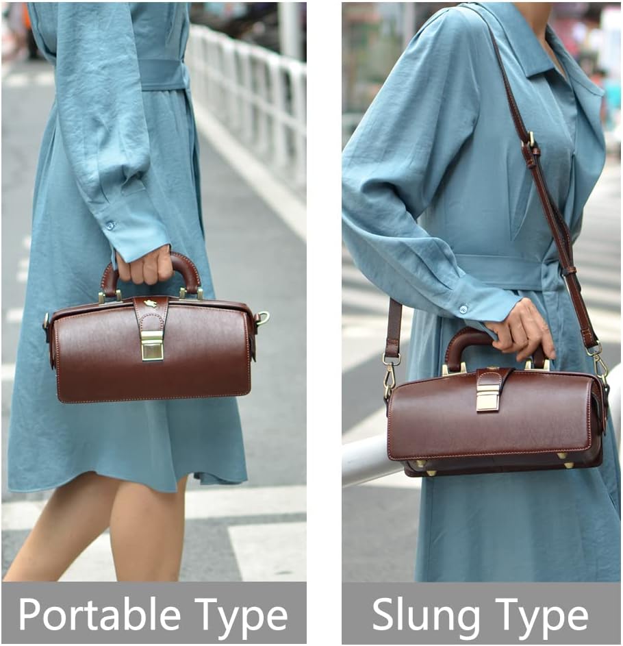 genuine leather handbag cowhide doctor bag brown shoulder bag buckle women's bag - Image 2
