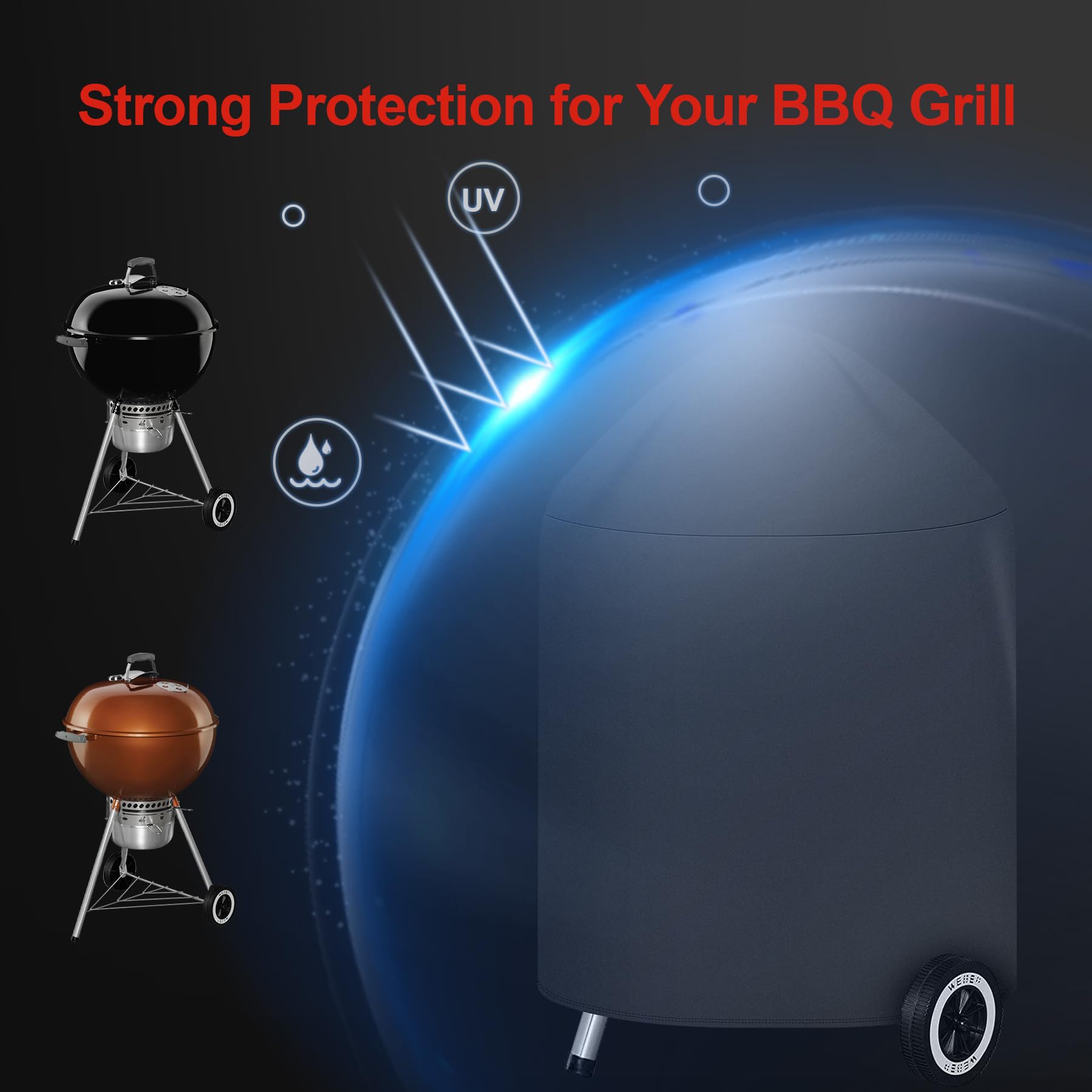 Housse barbecue Weber 57 CM-600D - Robuste et imperméable pour barbecue Master Touch de 57 cm, bouilloire original (Φ63 x 88 cm)