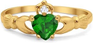 Irish Claddagh Heart Promise Ring Lab Created Round CZ 925 Sterling Silver Choose Color