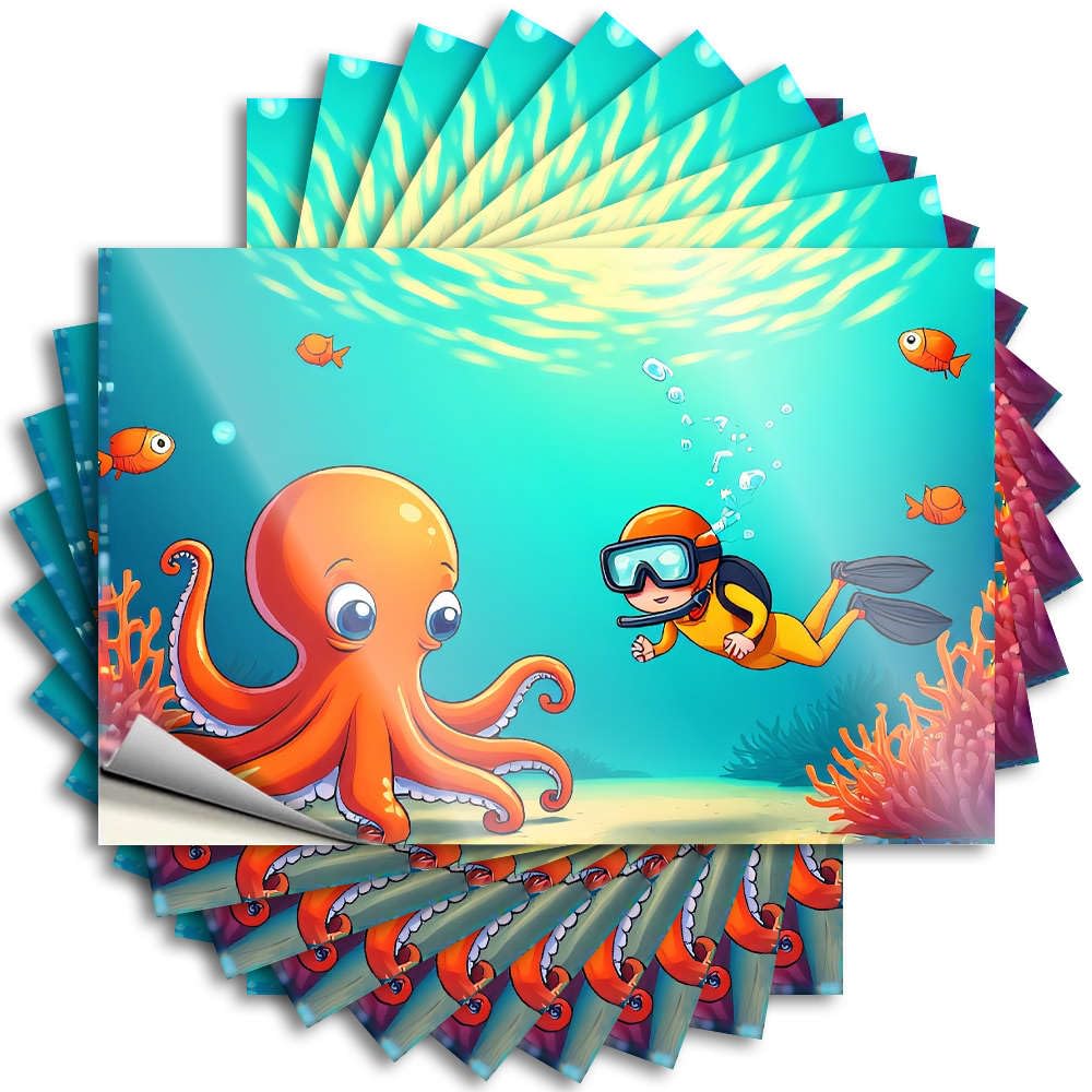 Fzfn Colour Bar Room Decor, Lettering Sticker Free Cover A Diver Swims Near An Octopus Underwater. | Cats Waterproof Vinyl Stickers(8X12cm)