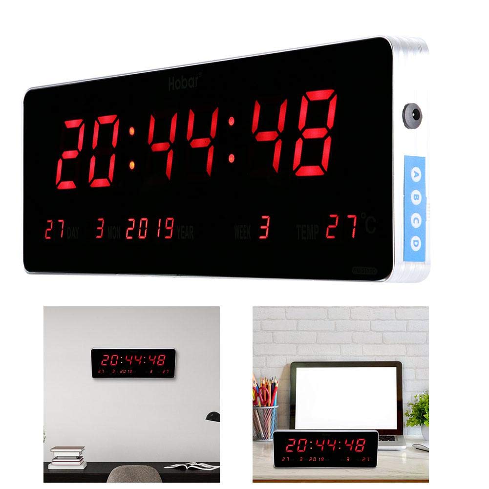Horloge LED Réglage Automatique de l'heure Horloge numérique LED avec Affichage de la température du Calendrier Prise UE 110-240V(Calendrier de la Semaine de température)