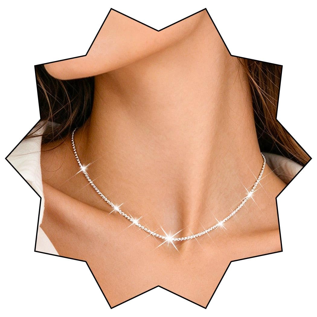 Ushiny glänzende Halskette Kette silberfarben Strass Halsketten schlichte Halskette für Frauen und Mädchen
