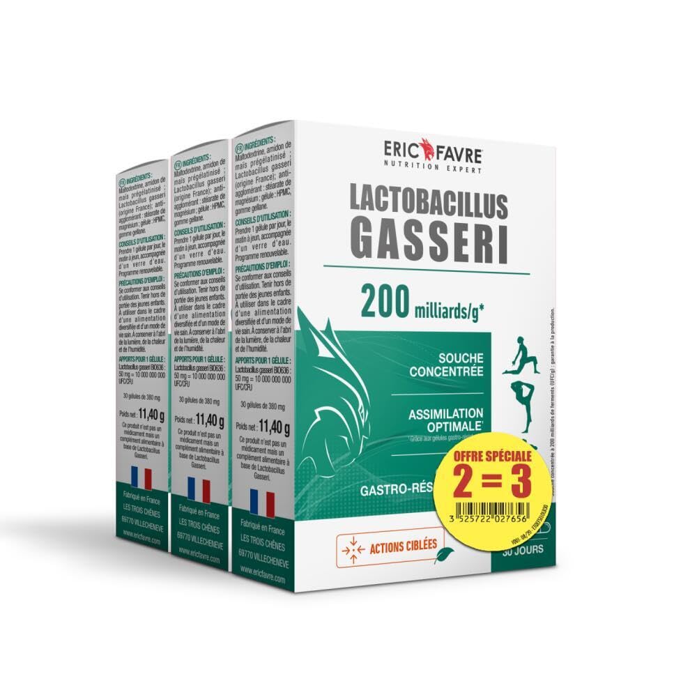 LACTOBACILLUS GASSERI - Naturel 200 Milliards de Ferment - Hautement Dosé - L. Gasseri - Complexe Vivant - Gélules Végétales Gastro-Résistantes - Lot de 3 - Programme 90J - Eric Favre