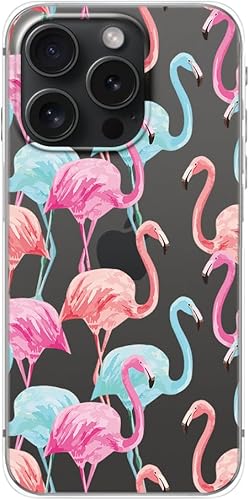 Miniatura 2 de Blingy's Funda para iPhone 15 Pro Max, funda protectora transparente de TPU suave para mujeres y niñas, diseño de pájaros flamencos (flamenco azul y