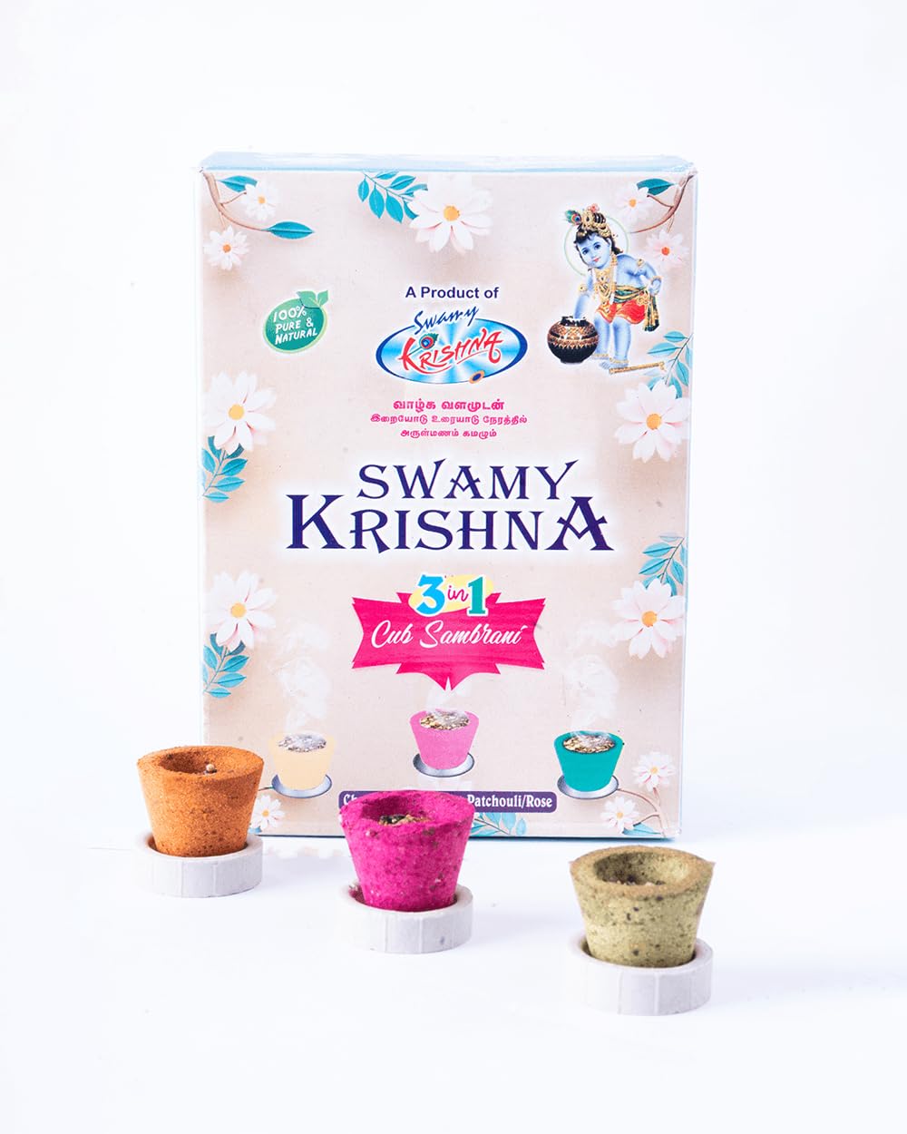 Swamy Krishna 3 in 1 Cup Sambrani, Champa Geranium Patchouli Fragrance, Charcoal Free, 100% Pure Natural, 33 Pcs with Ceramic Holder.-image-17