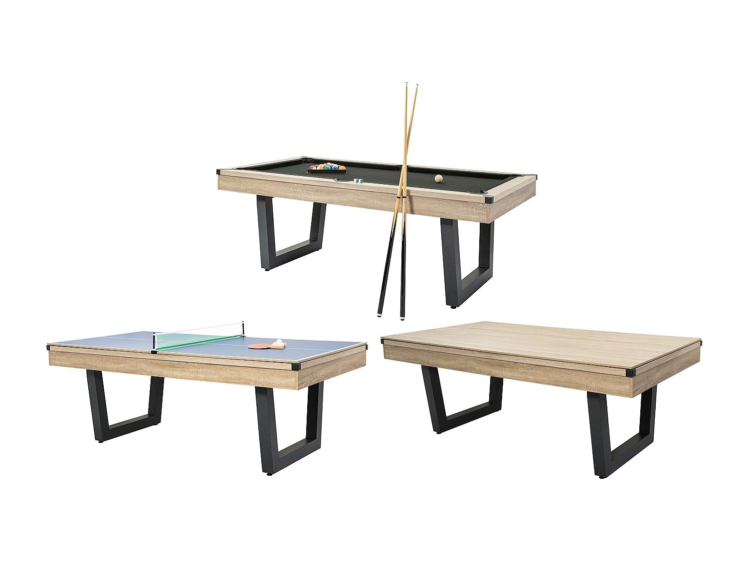 Vente-unique - Billar 6 plazas Melian - MDF - Negro, Color Natural Claro