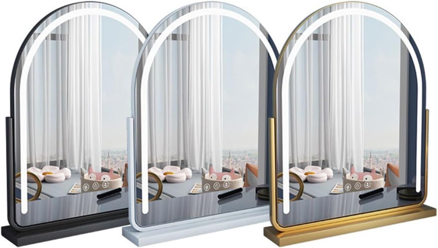 Mirror Desktop Led Light Vanity Mirror Dressing Table with Lights Rotating European Style Senior Luxury Bedroom Fill Bedroom(White) image 4