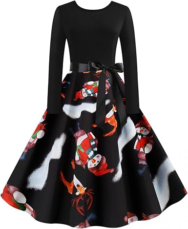 Amazon.com: Vestidos negros de moda 2021 para mujer, estilo vintage de los  años 50, manga larga, cuello redondo, vestido de fiesta de Navidad : Ropa,  Zapatos y Joyería