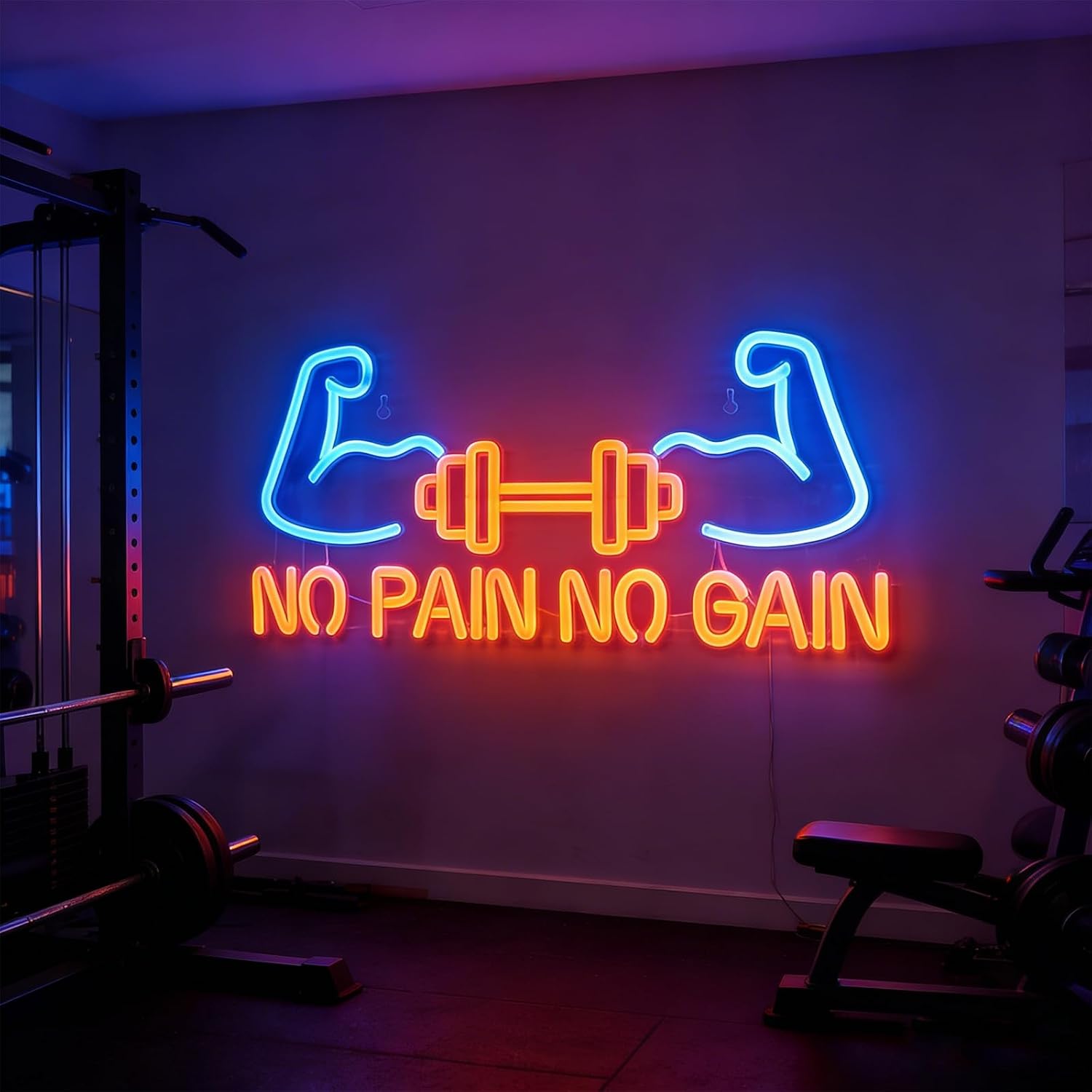 No Pain No Gain Neon Sign 23 inches Dimmable Muscle Led Work Out Neon Light Up Signs Wall Decor for Home Gym Fitness Room Bedroom Decorations