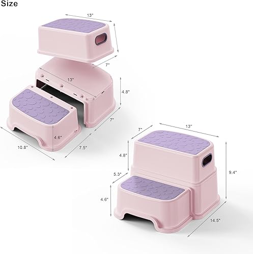 Miniatura 24 de Taburete de 2 escalones para niños, taburete para lavabo de baño, doble altura de 9.5 pulgadas, antideslizante para entrenamiento de orinal, cocina,
