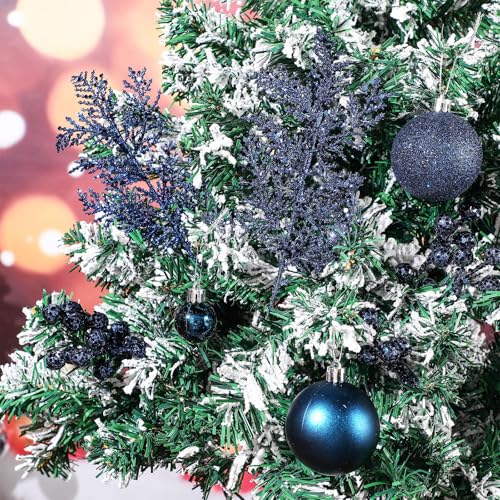 Sratte 94 Pcs Christmas Tree Decorations Set, Christmas Tree Ball Ornaments Glitter Poinsettia Flowers Decorations Glitter Berries Stems for Xmas Holiday Wedding(Navy Blue) by Sratte - Image 5
