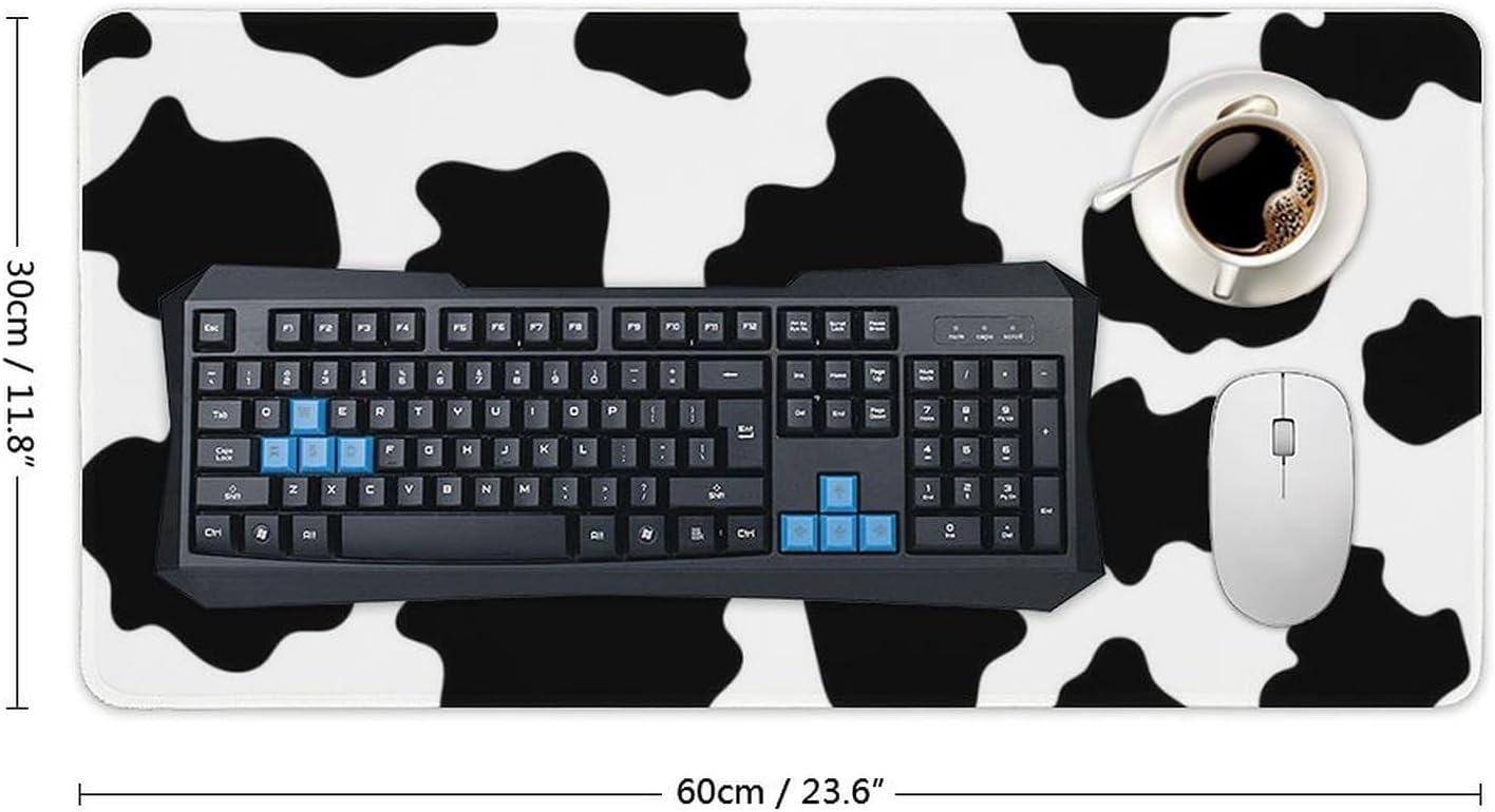Black White Milk Cow Spots Print Pattern Fashionable Anti Slip Table Mat, Waterproof Mouse Protection Pad 30x60cm