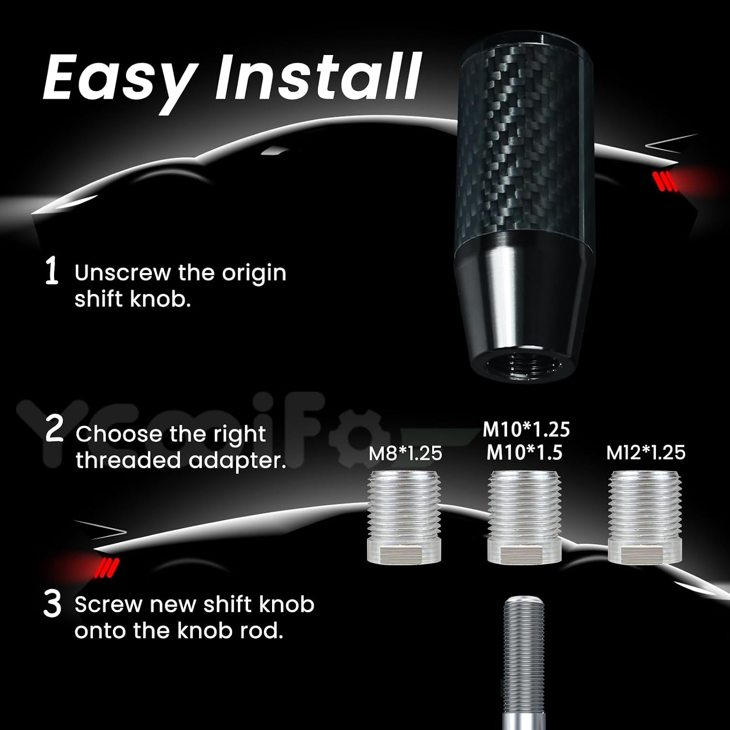 Carbon Fiber Shift Knob with 4 Alloy Adapters | Black Weighted Shift Knobs | Gear Shifter Manual Shifter Knob Speed Knobs