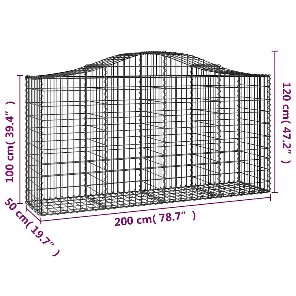 8 cestas para gaviones con arco alto, 200 x 50 x 120 cm, alambre galvanizado
