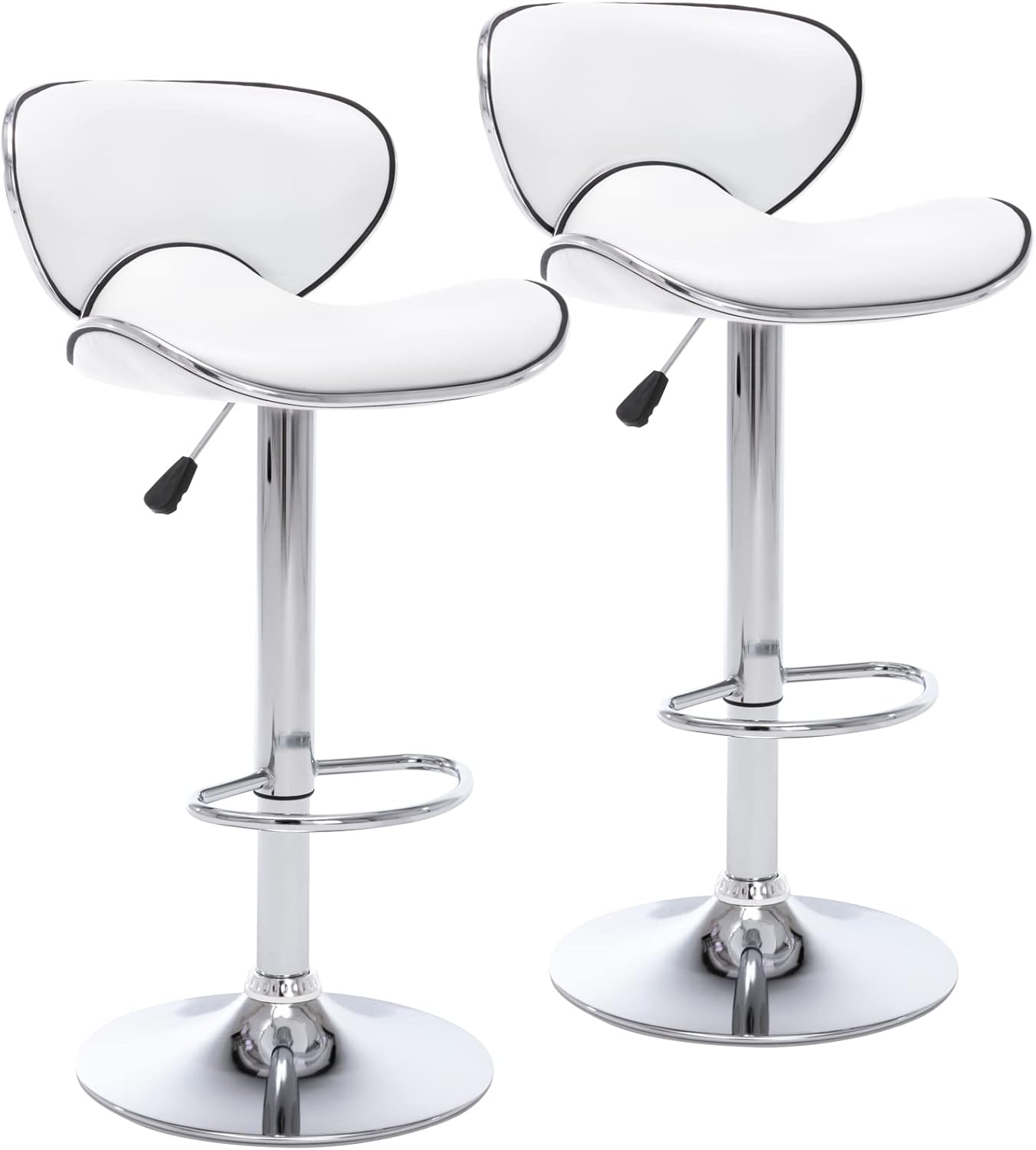 Vogue Furniture Direct PU Leather Adjustable Bar Stools, Modern Swivel Airlift Barstools with Back, Armless Counter Height Chairs for Kitchen Dining Pub Cafe Set of 2 (Pearl White)