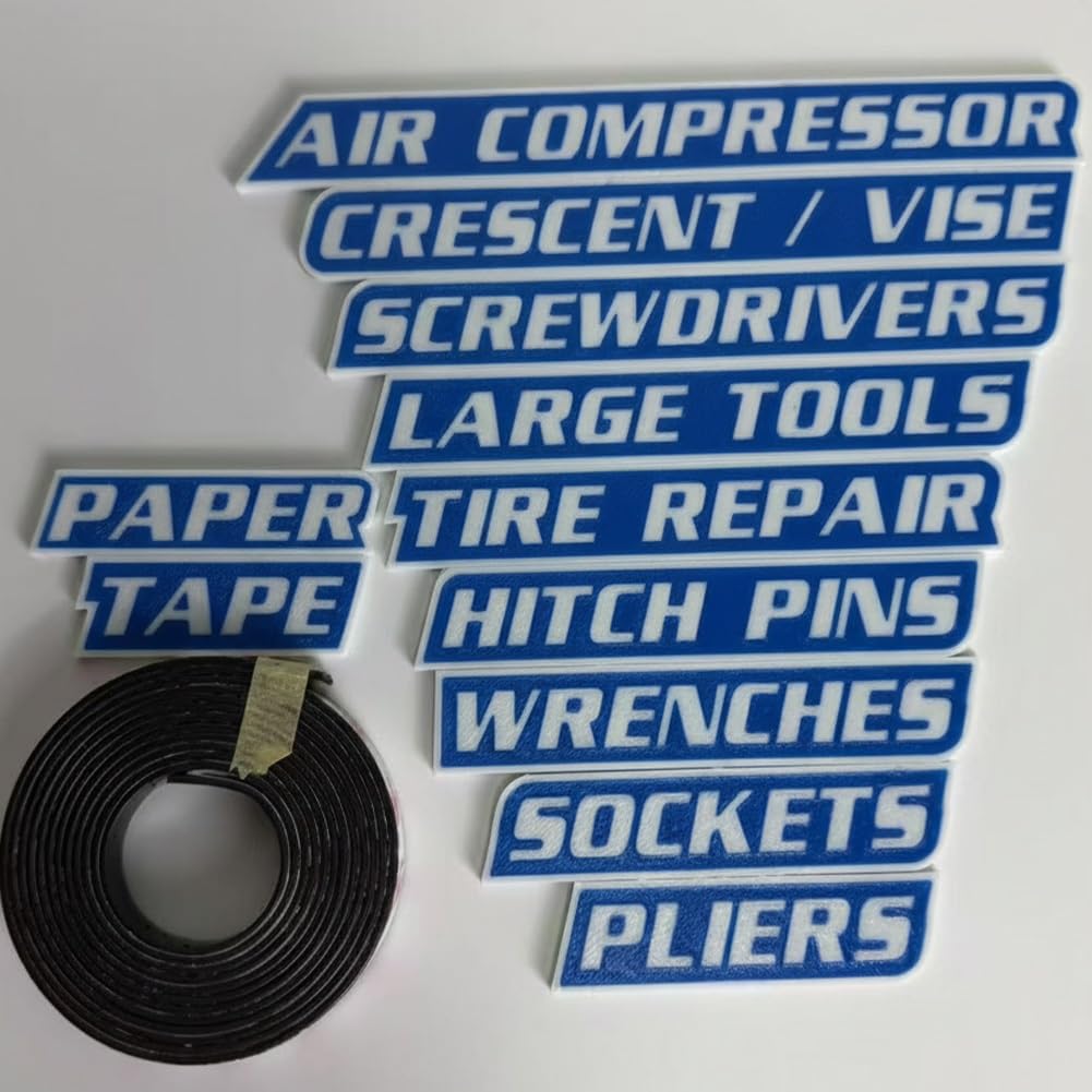 12 Pack of Magnetic Toolbox Labels, 3D-Printed Toolbox Drawer Tags, Reusable Tool Box Magnet Tags, Durable Lightweight Label Set for Tools Chest Cabinet for Organization, Easy to Stick(Blue)