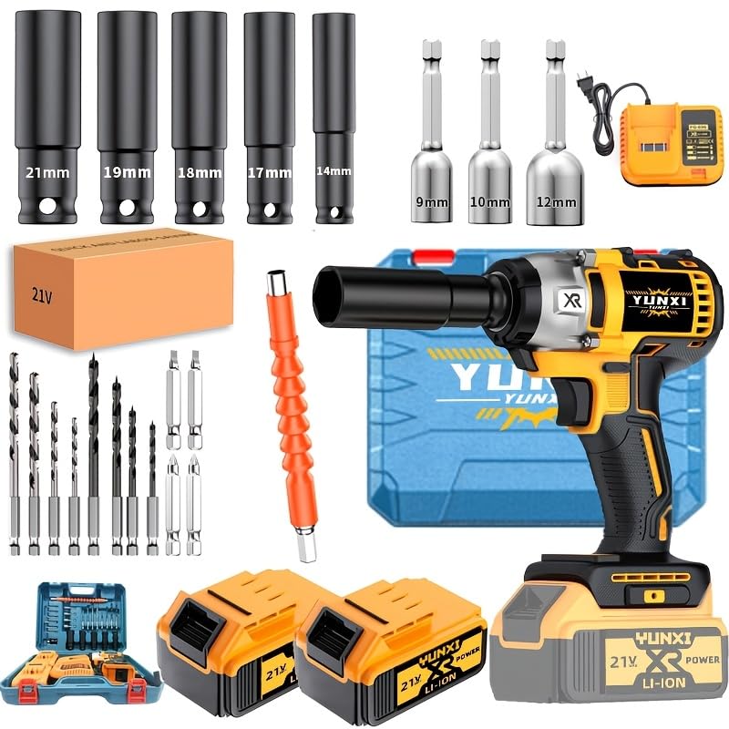 Cordless impact wrench kit, impact with charger, lithium-ion, portable, fast charger - electric tools suitable for home and car maintenance and repair use (Premium Package+Plastic Box)