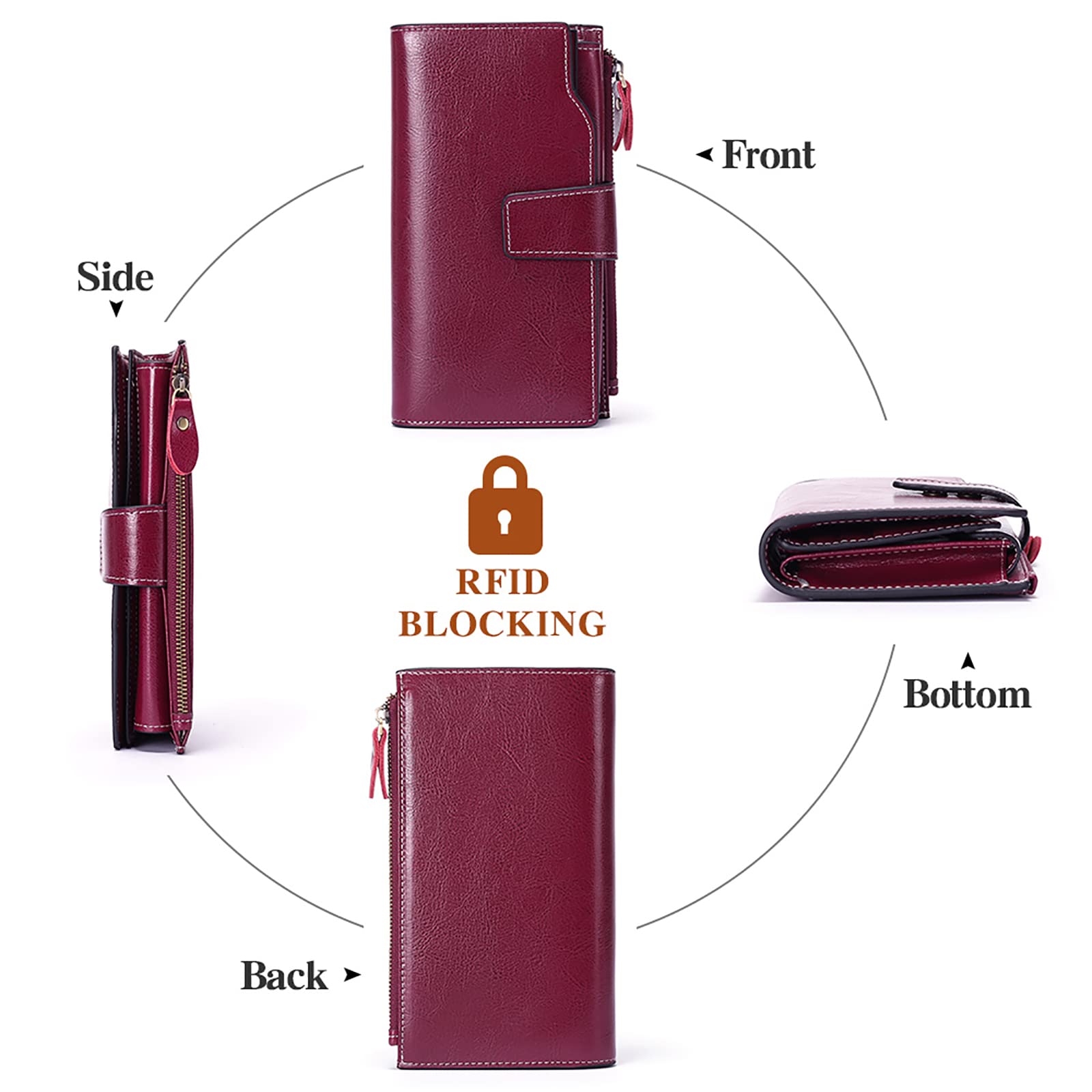 SENDEFN Portefeuille Femme Cuir Grande Capacite Porte Monnaie Femmes RFID Blocage,Porte-chéquiers Femmes Grande Capacité Fermeture Eclair Longue Portefeuille
