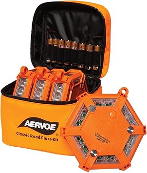 Aervoe 11480 H.D.Classic Road Flare Kit, Red LEDs, 7 Flash Patterns, Crushproof, Waterproof, Visibility up to 2 Miles, Rubber Housing, 100000 Hour Life, Magnet to attach to any Magnetic Surface