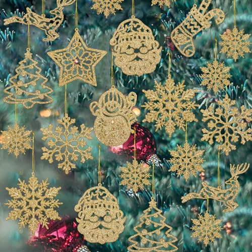 42 Stück Weihnachtsbaum Deko Weiß,Weihnachtsbaum Anhänger 10 Arten,Weihnachtsmänner Strümpfe Weihnachtsbäume Sterne Schneeflocken Schneemänner Rentiere Glitzer Weihnachtsschmuck,Christmas Decorations