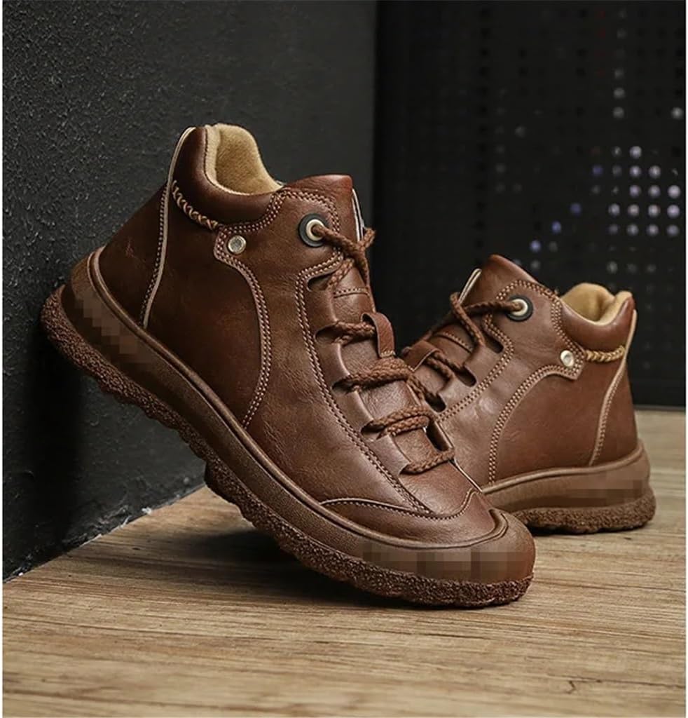 Men's Leather Shoes, Men's Warm Cotton Shoes, Men's Plush Casual and Versatile High Help Thick Soled(42 Code)
