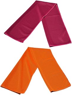 FOMIYES 2 Pack Microfiber Cooling Towels Quick Dry Sports Towels for Gym Yoga Running Outdoor Use Sweat Absorbent Lightweight Orange Rose Red