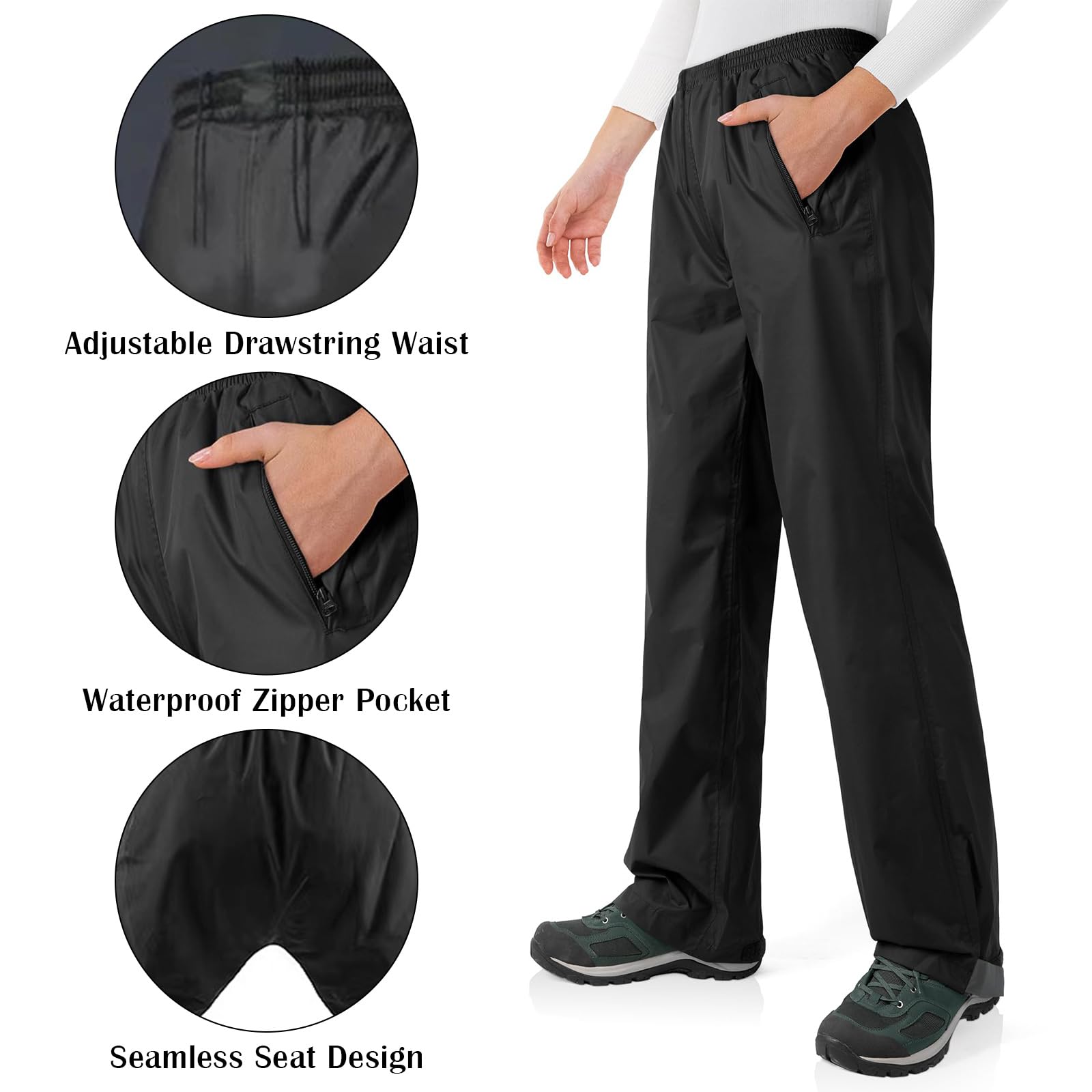Mayoii Pantalon imperméable léger et respirant pour femme avec taille réglable