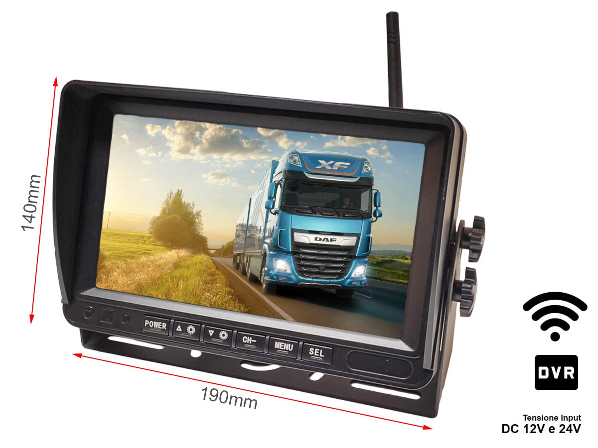 Moniteur Sans Fil Récepteur Professionnel DVR Enregistreur 4 Canaux 12V 24V Pour Camion Tir 7 Pouce