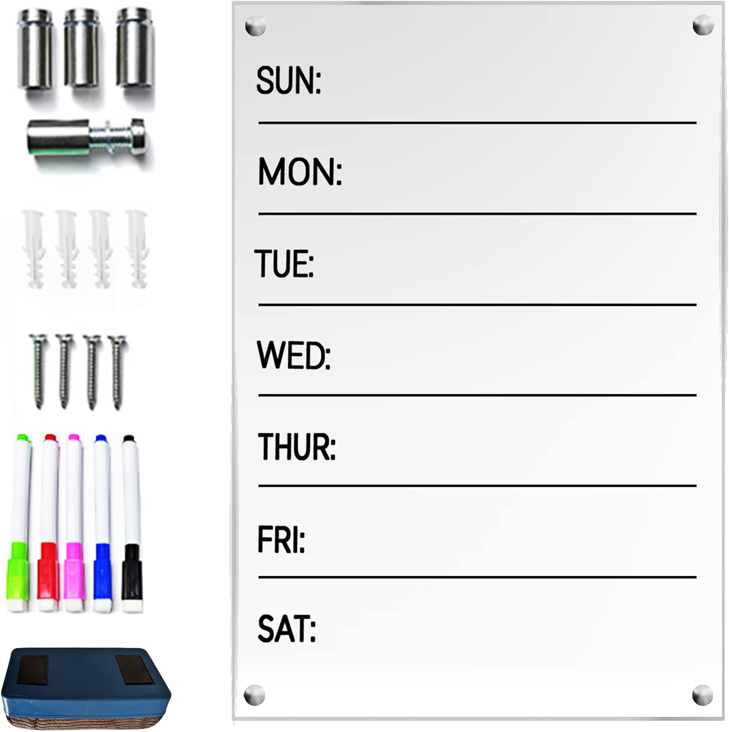 21" x 16" Large Weekly Clear Acrylic Wall Calendar with