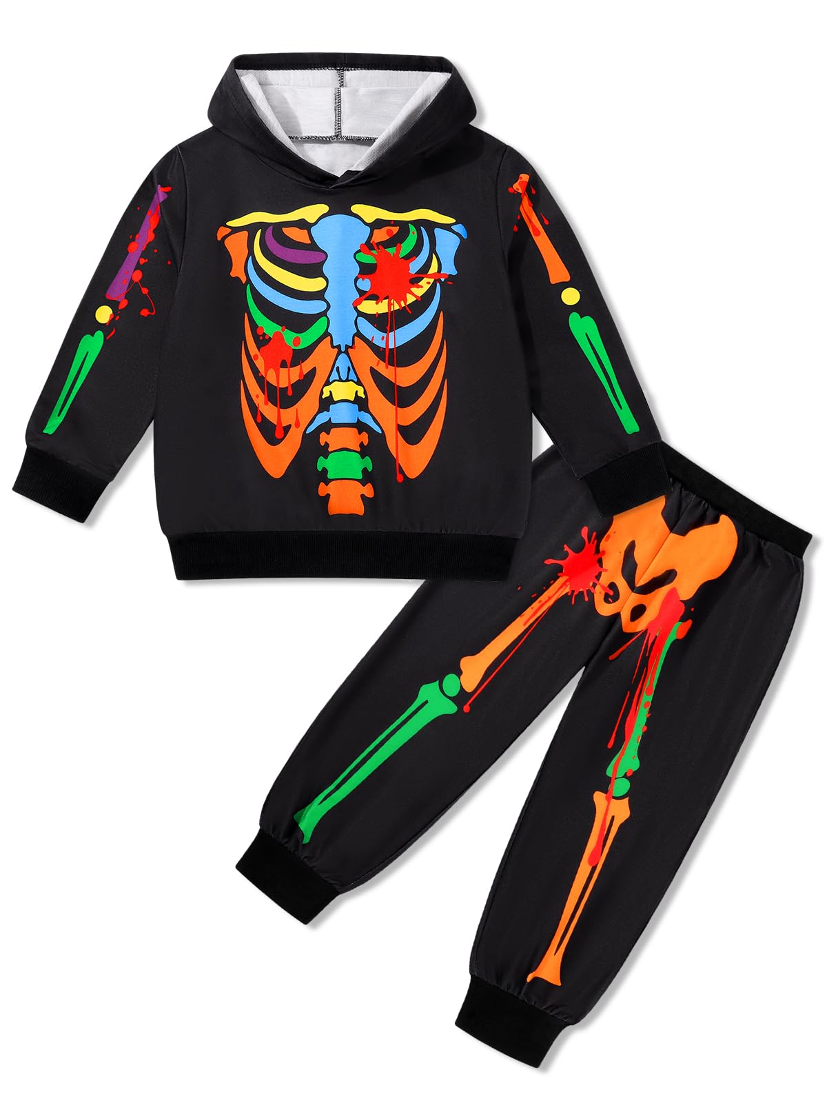 ESHOO Todder Boys Girls Halloween Skeleton Tracksuit Set Baby 2 Piece Hoodie Sweatshirts Pants Outfit Infant Halloween Fancy Clothing for Kids 12M 18M 24M 2T 3T 4T 5T 6T 7T